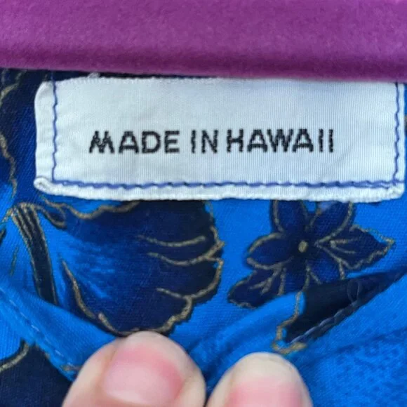 Vintage Made in Hawaii Handmade Shift Dress Blue and Gold Sz S/M Beach Vacation - Picture 5 of 10